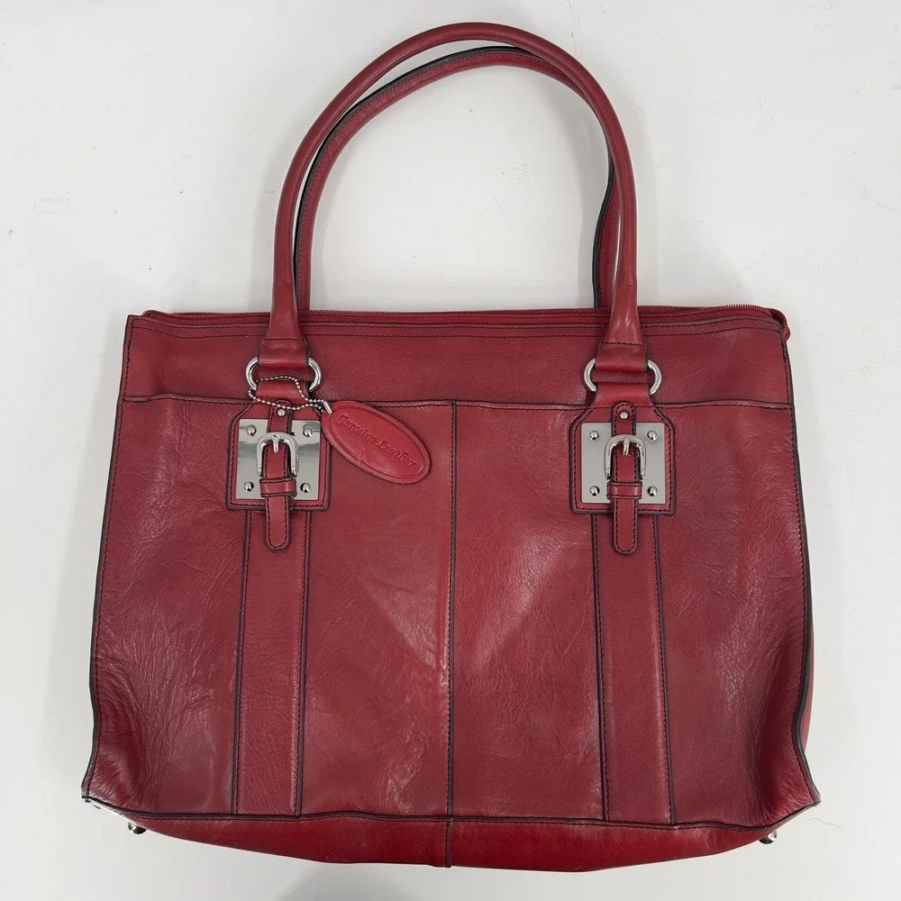 NWT Vintage Y2K Wilson's Red Leather Briefcase Laptop Messenger Bag Crossbody